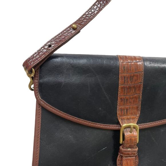 Vintage 1980s Brahmin Shoulder Bag Smooth and Croc Leather Black Brown GUC - Picture 9 of 16